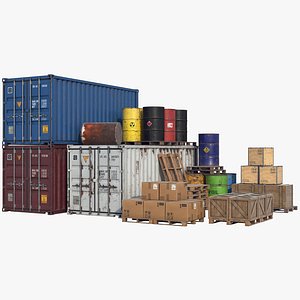 Cargo Containers Barrels And Crates UHD