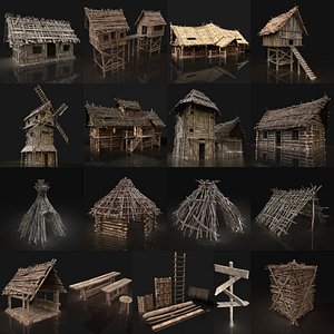 3D model SIMPLE TRIBAL JUNGLE PRIMAL HUT HOUSE TENT TREE SURVIVAL VR / AR /  low-poly