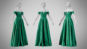 Dress 08 Emerald Velvet Green With Design 3D