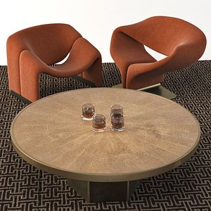 Pierre Paulin chairs, John Richard round brass table