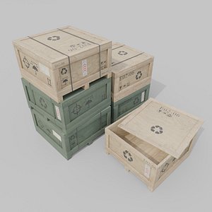 Flat Cube Wooden Crate - Customizable Shipping Box 3D model