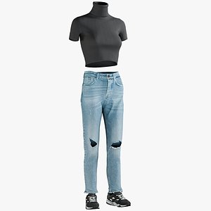 realistic women s jeans 3D model