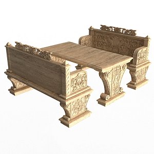 Stone Bench and Table 04 3D model