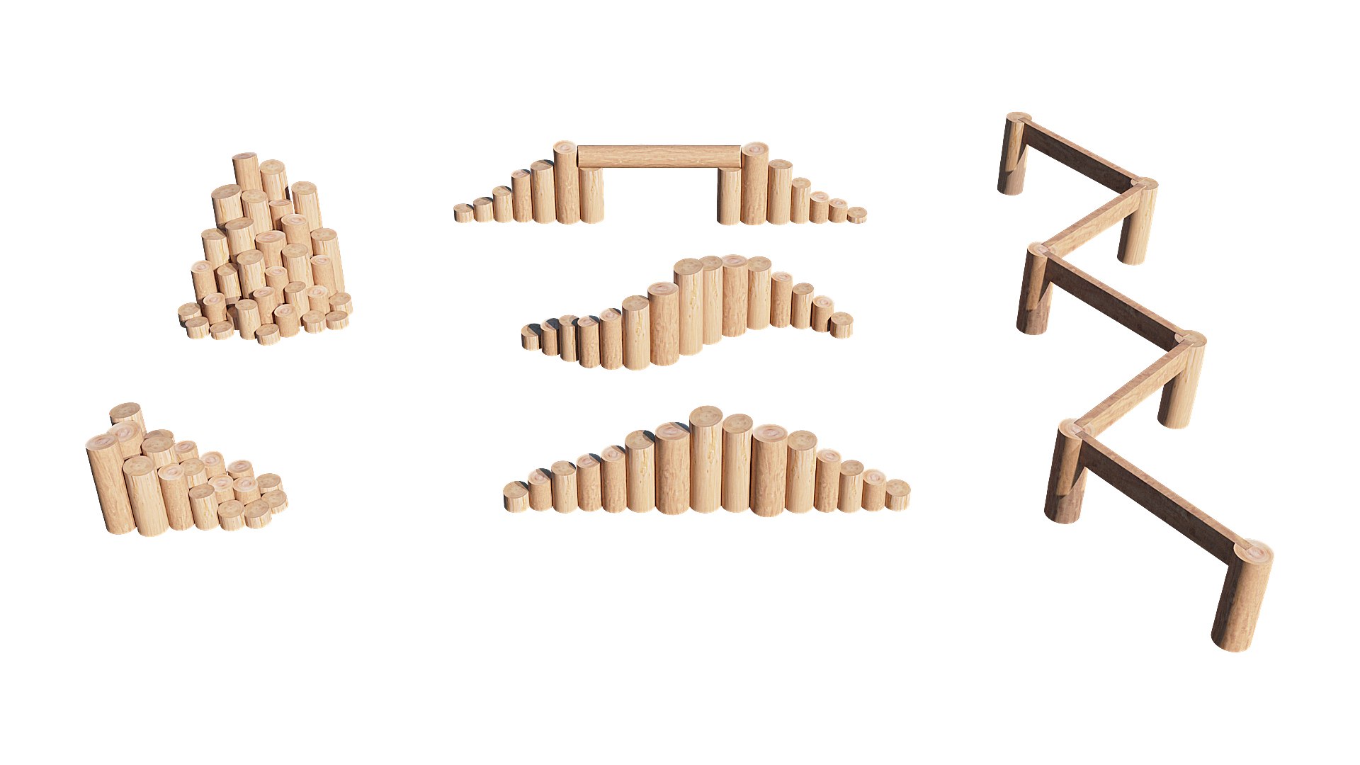 3D Model Playground Wooden Log Balance Beam Set - TurboSquid 1719856