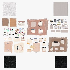 Cardboard and Cute Sticky Notes Set and seamless texture tiles model