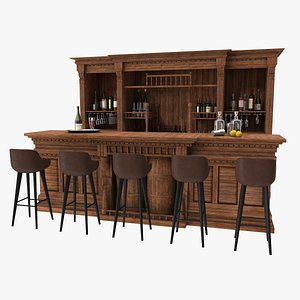 3D vintage bar counter stools