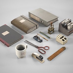3D Old Office Props Pack - Vintage Office Stationery Collection Low-poly 3D Bundle