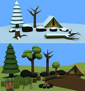 assets forrest tree snow 3D model