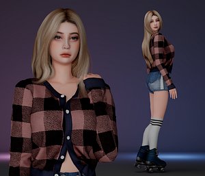 3D Girl on skates - Game Ready model