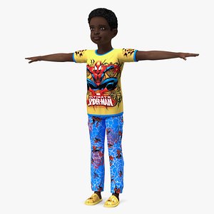 Black Child Boy Home Style T-Pose 3D model