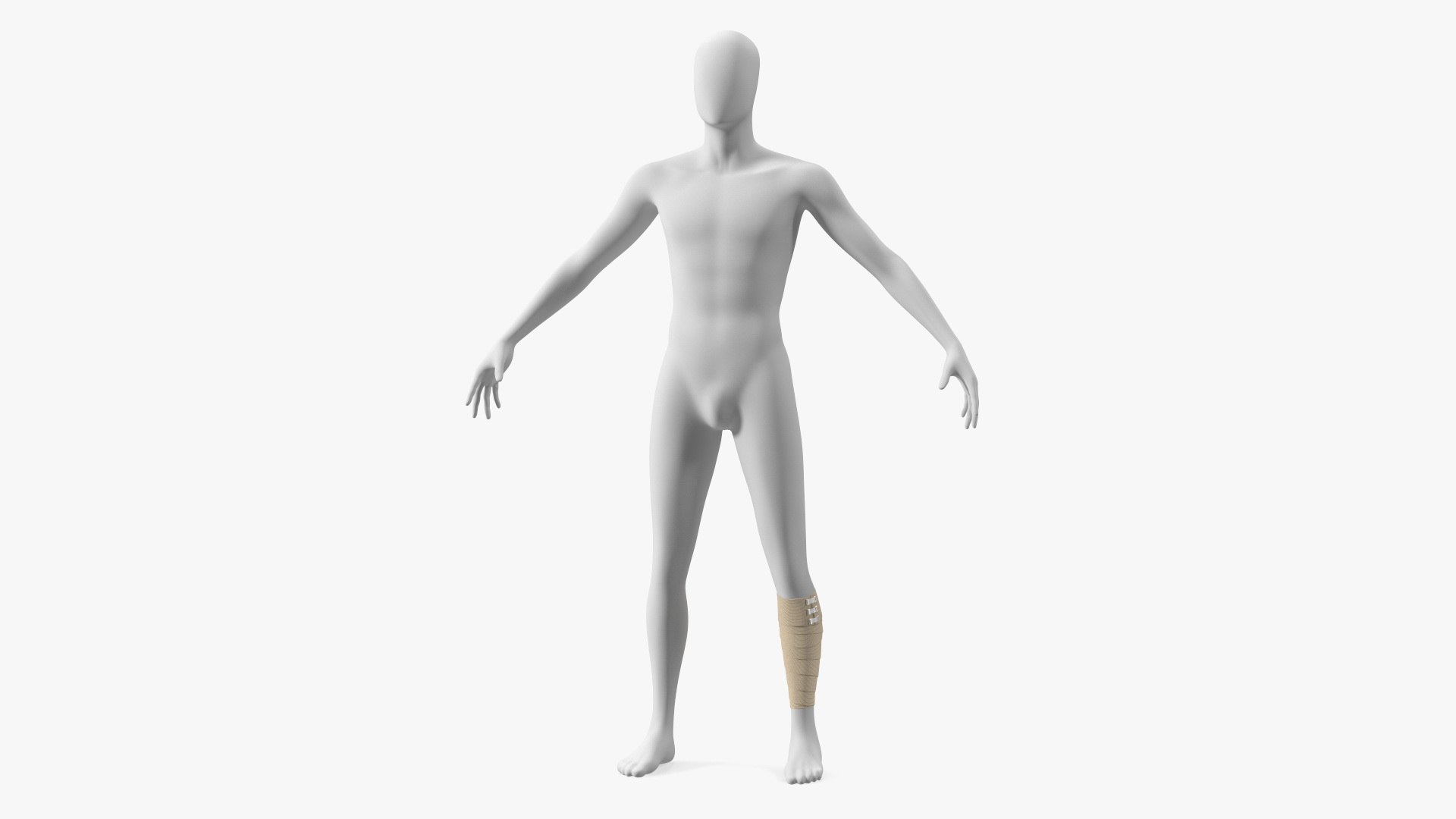 Elastic Bandage Beige with Clamps Wrapped Around Leg on Mannequin 3D model preview