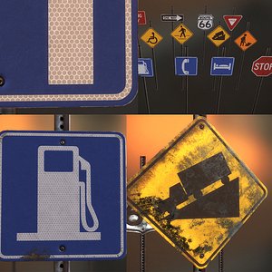 3d model dirty clean road signs