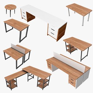 Modern Office Workstation Desk Bundle – High Quality 3D Models