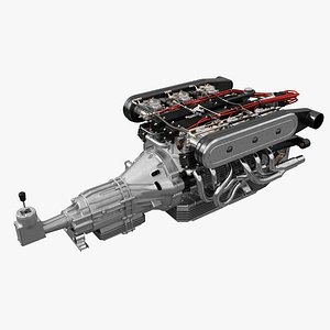 V12 engine with gearbox 3D