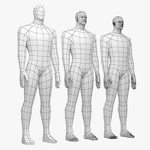 Hero Male in Rest Pose in 3 Topologies 3D model