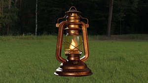 3D Old Lantern with Flame Animated  Blender