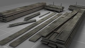 3D wooden warehouse boards logs