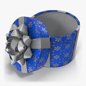 Gift Box Cylinder Blue Open 3D model