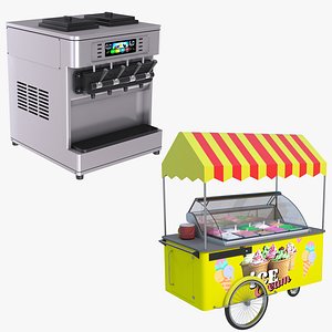 3D model Ice Cream Cart and Ice Cream Machine