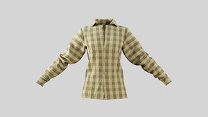 Female Shirt 01 Light Yellow Fannel Checkered 3D model