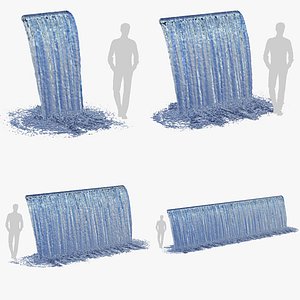 Pack of 4 Waterfall Fountains with different widths and 2m height - Animation of 15s at 30fps