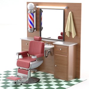 3D model barber shop scene