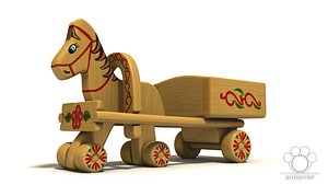 The Toy of Wooden Horse With Trailer