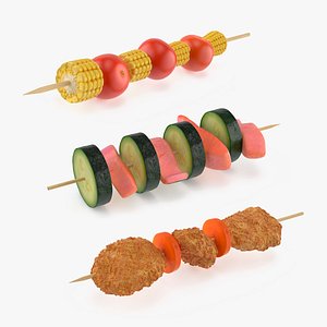 Picnic Snack on Wooden Skewer Collection 3D