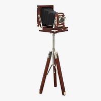Antique Folding Plate Camera and Tripod 3D Model