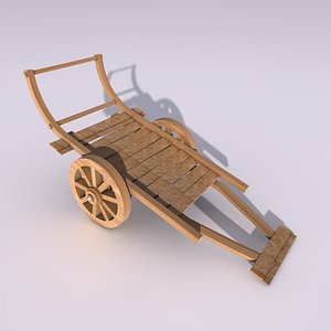 Low Poly Wooden Wagon Cart Chariot