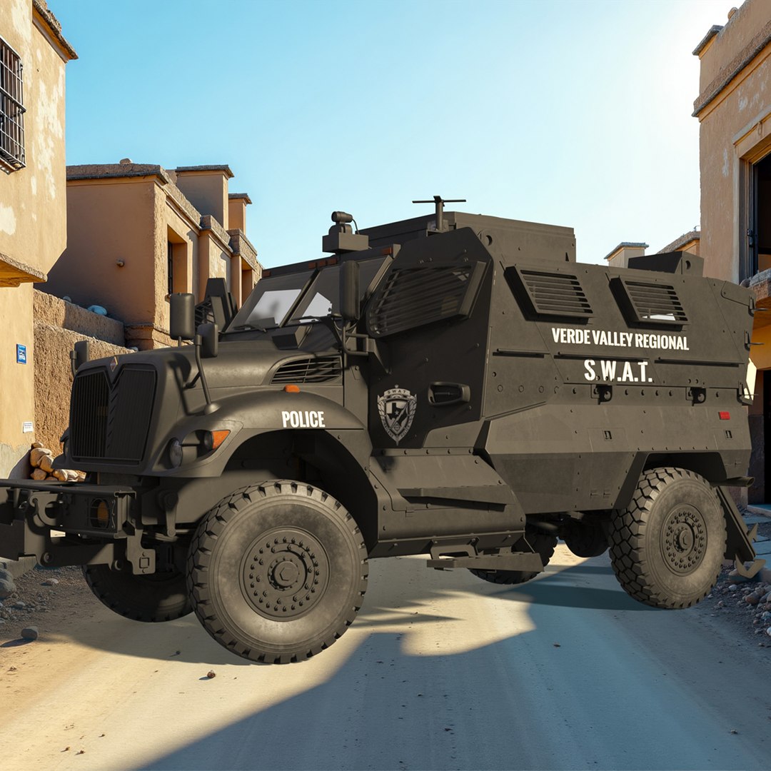 SWAT Vehicle International MaxxPro Black Rigged 3D model preview