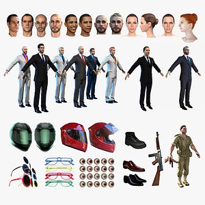 3D 20 PACK female male heads suits helmets eyes eyewear sunglasses 3D Models