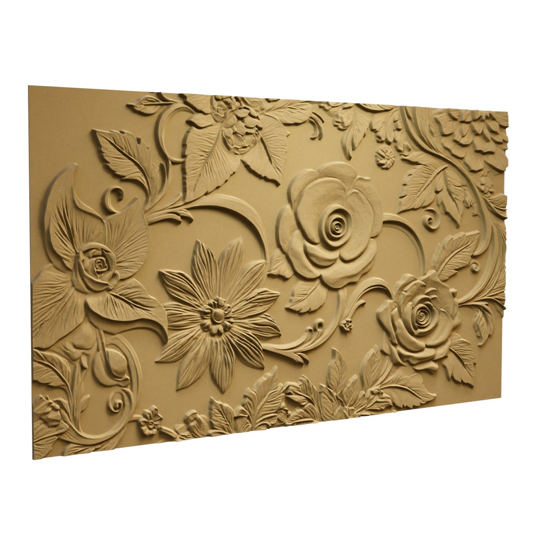 Modern Rose Panel Wall Decor Set Relief Stl Mural CNC 299 3D Model ...