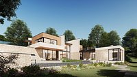 Modern Hill House Exterior Scene with kitchen bedroom furniture 3D model