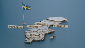 Sweden detailed Map with Animated Flag
