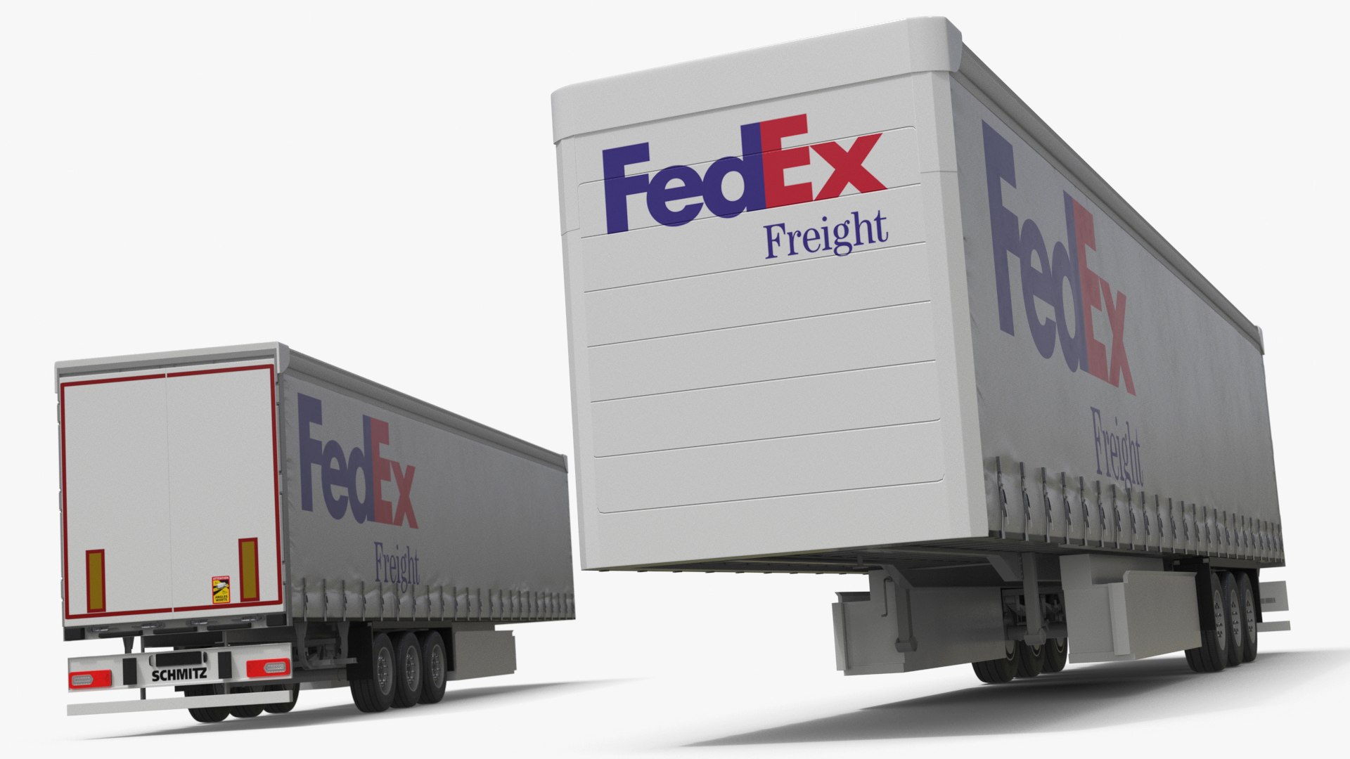 FedEx Freight Curtain Trailer White 3D model preview