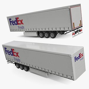 3D FedEx Freight Curtain Trailer White