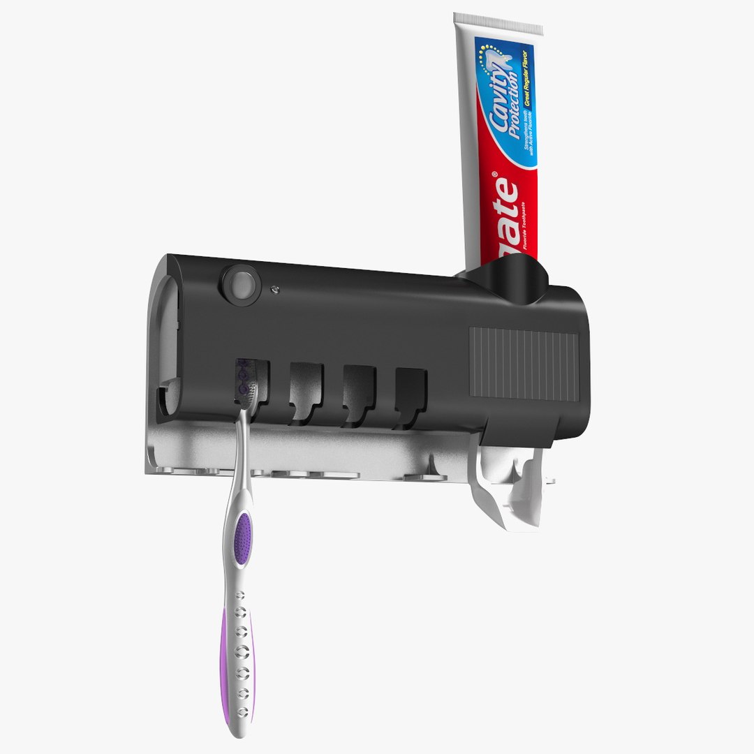 UV Toothbrush Sanitizer with Toothpaste Squeezer Black 3D model preview