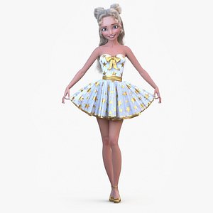 Cartoon Girl Blonde Holding White Dress