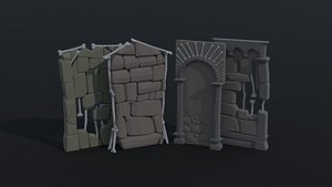 Low-poly cartoon fantasy dungeon decorative wall Polygon Style 3D model