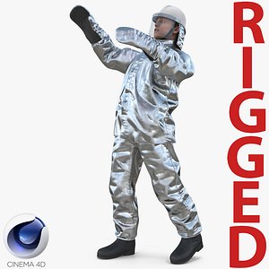 Firefighter Wearing Aluminized Fire Proximity Suit Rigged for Cinema 4D 3D Model