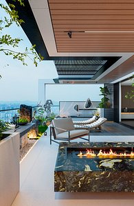 Master bedroom and open-view terrace interior 3D model