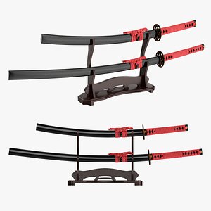 Japanese two sword Katana Wakizashi on a stand