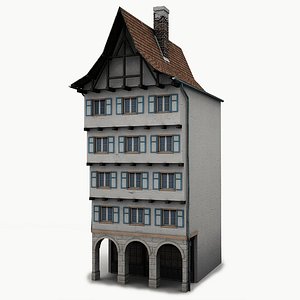 low-poly house facade 3d model