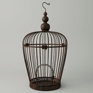 3D rusted metal bird cage model