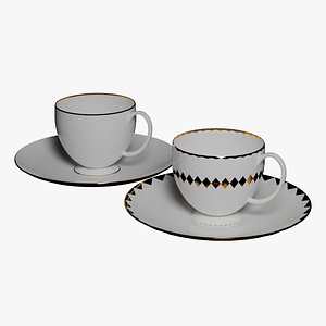 3D Cups of Tea with Plate model
