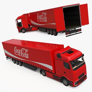 3D Electric Truck with Coca-Cola Trailer Rigged for Cinema 4D model