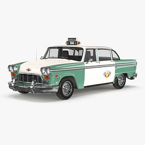 3D Vintage Checker Taxi Cab Simple Interior model