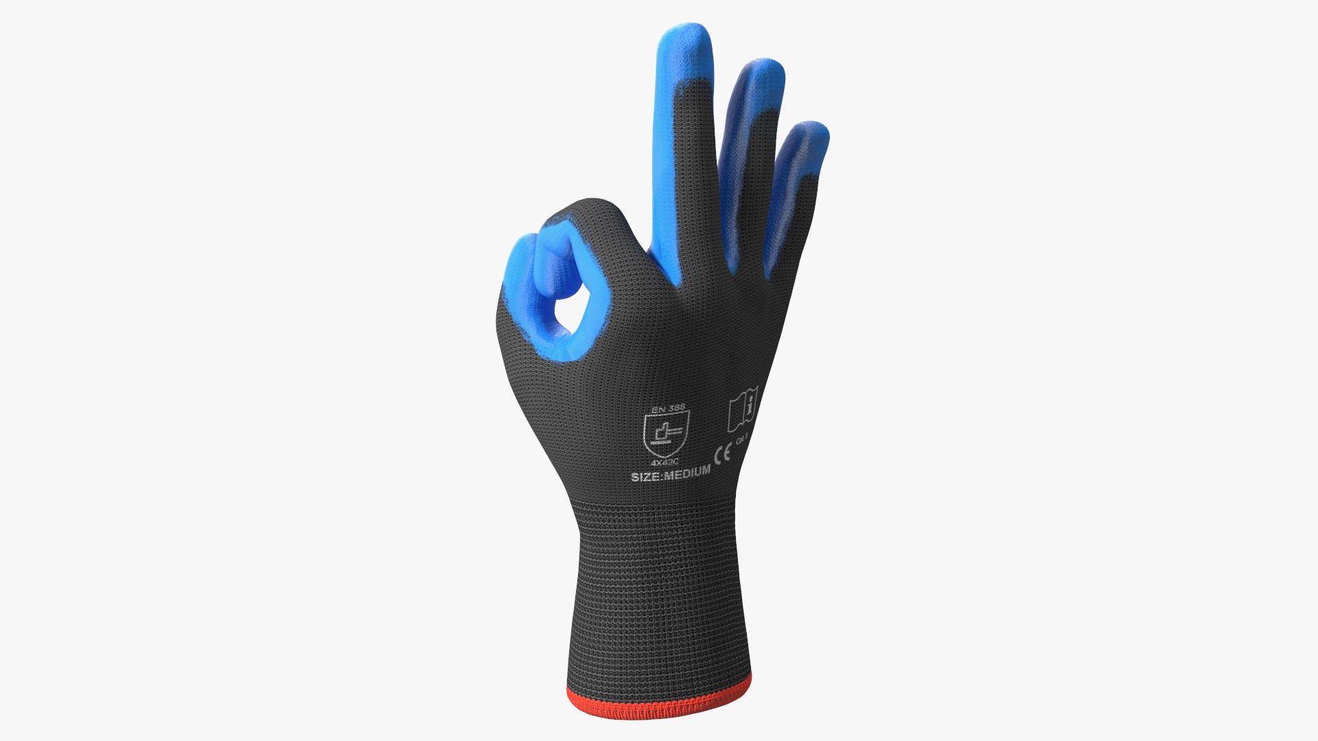 Safety Work Gloves OK Hand Gesture Blue Gray 3D model preview