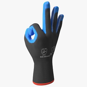3D Safety Work Gloves OK Hand Gesture Blue Gray